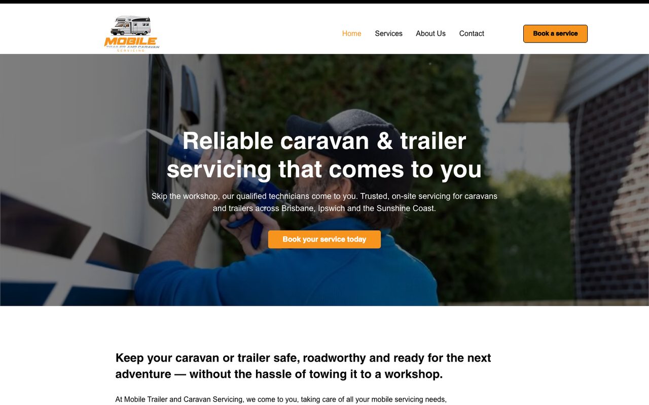 Mobile Trailer and Caravan Servicing website home page